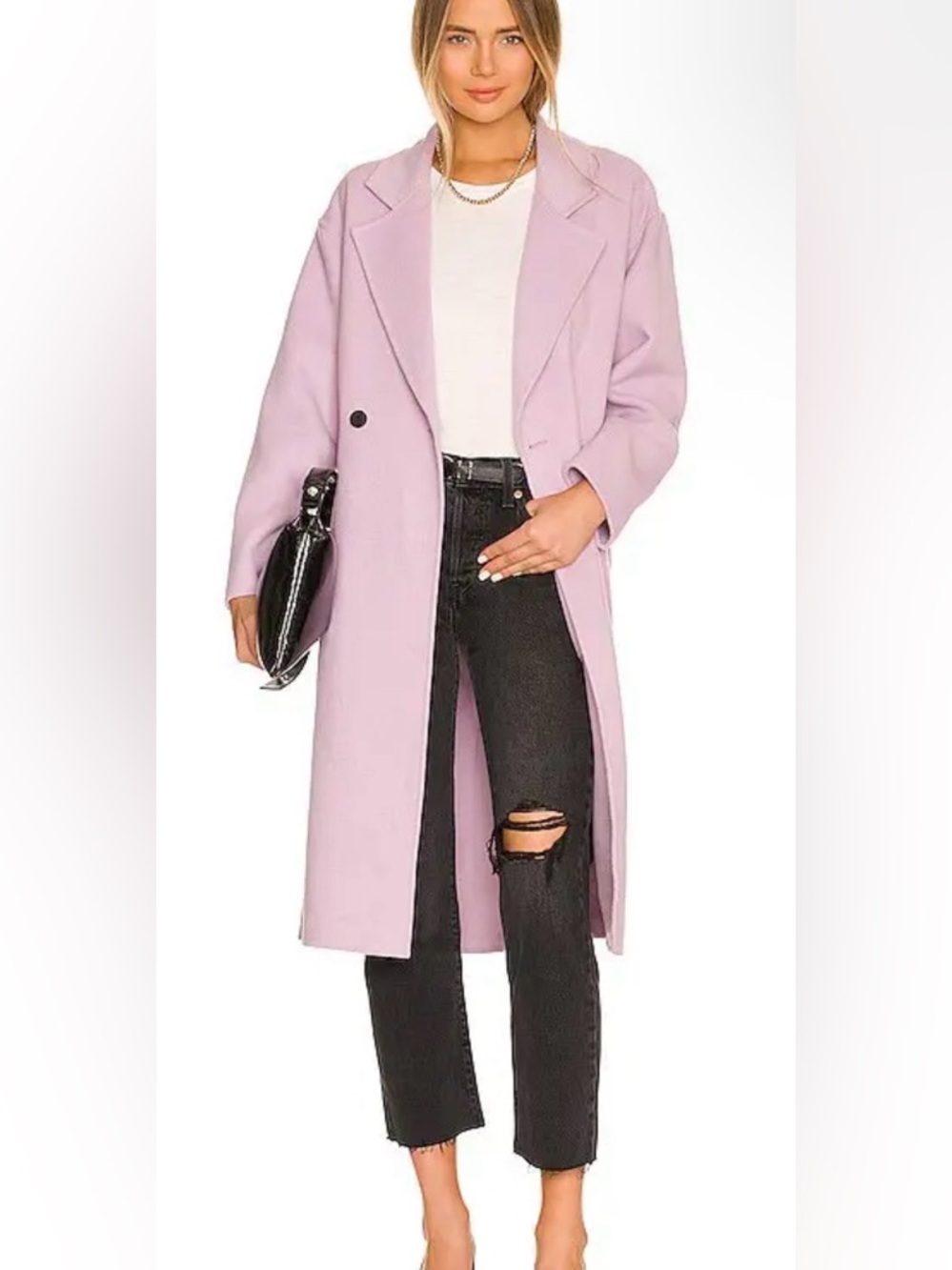 All Saints Sammy Coat In Pink Lavender Long Wool-Blend Coat with Notch Collar